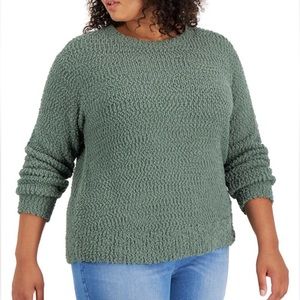 NWT STYLE & CO TEDDY BOUCLE CREW NECK SWEATER PALE SAGE 0X